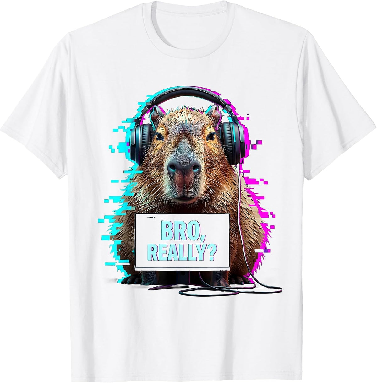 Men's BRO, REALLY? Funny Capybara Gamer Meme Humor T-Shirt - White