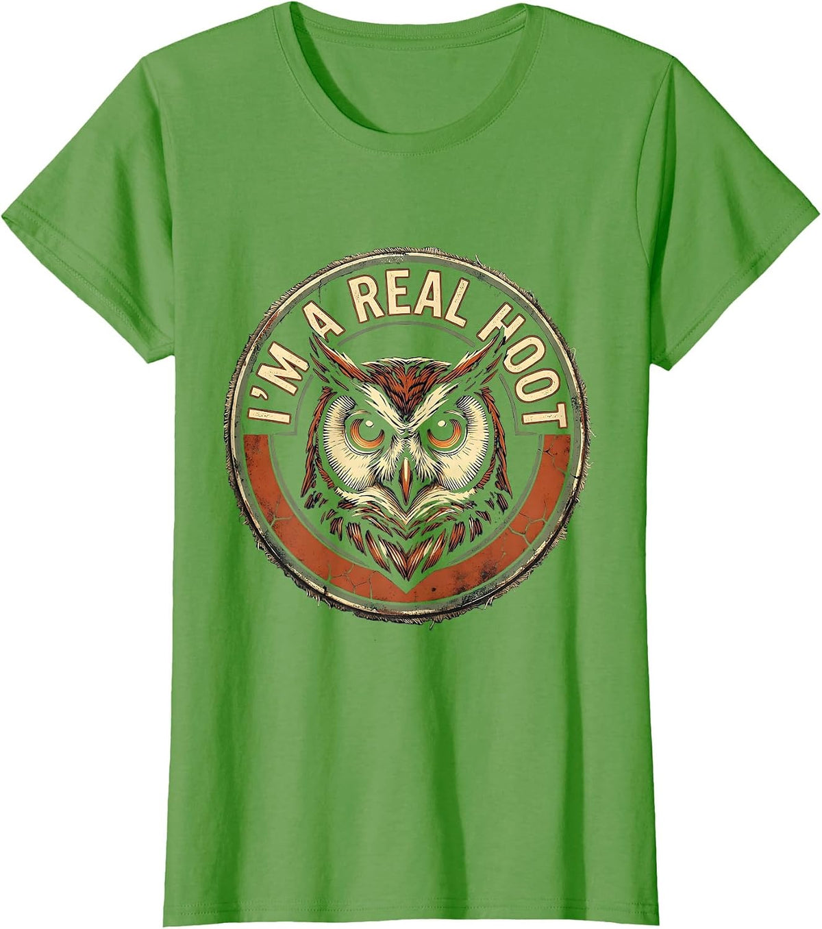 Women's I'm A Real Hoot Distressed Vintage Owl Bird Lover Humor T-Shirt - Grass Green
