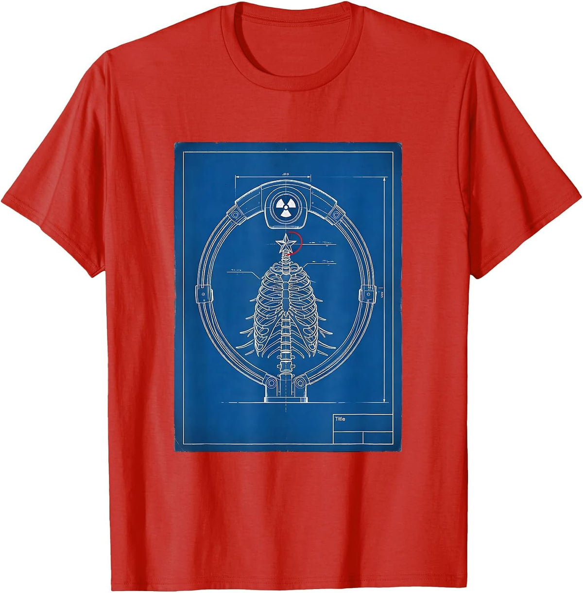 Men's CT Scanner Holiday Tree Radiology Tech Christmas Blueprint T-Shirt - Red