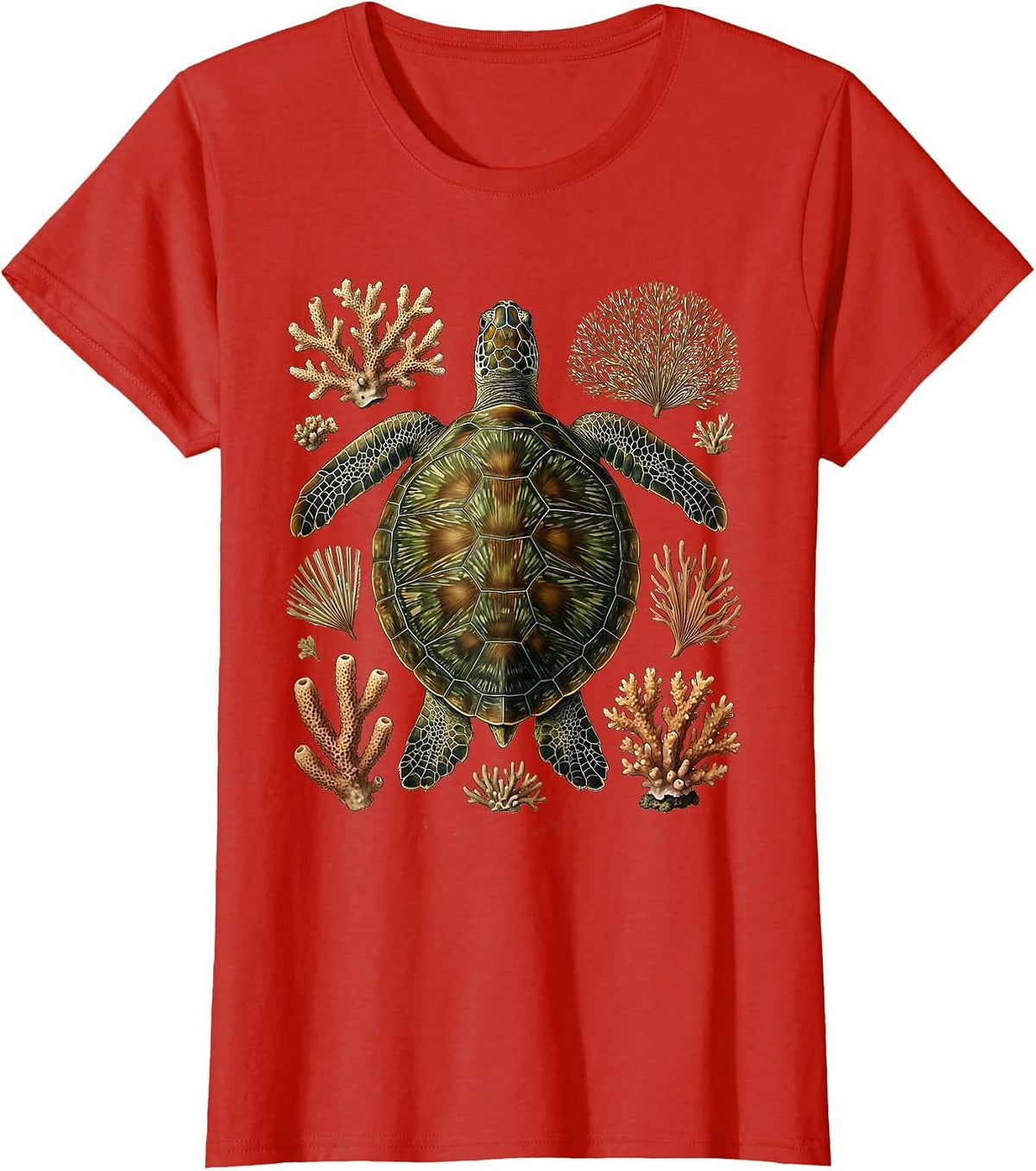 Ecuador Sea Turtle Coral Reef Illustration T-Shirt - Red
