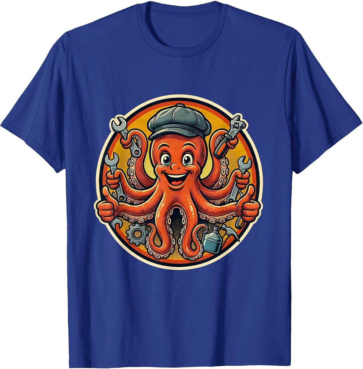 Men's Octopus Mechanic Graphic Tee Funny Auto Repair T-Shirt - Royal Blue