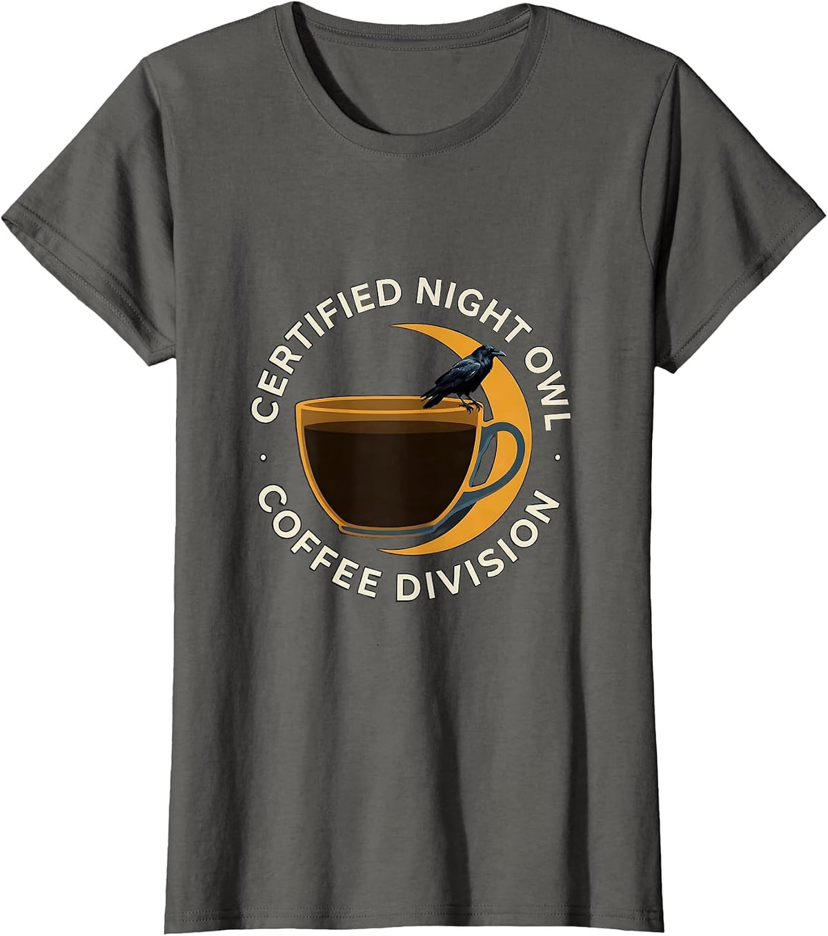 Women's Certified Night Owl Coffee Division Gothic Raven Coffee T-Shirt - Asphalt Grey