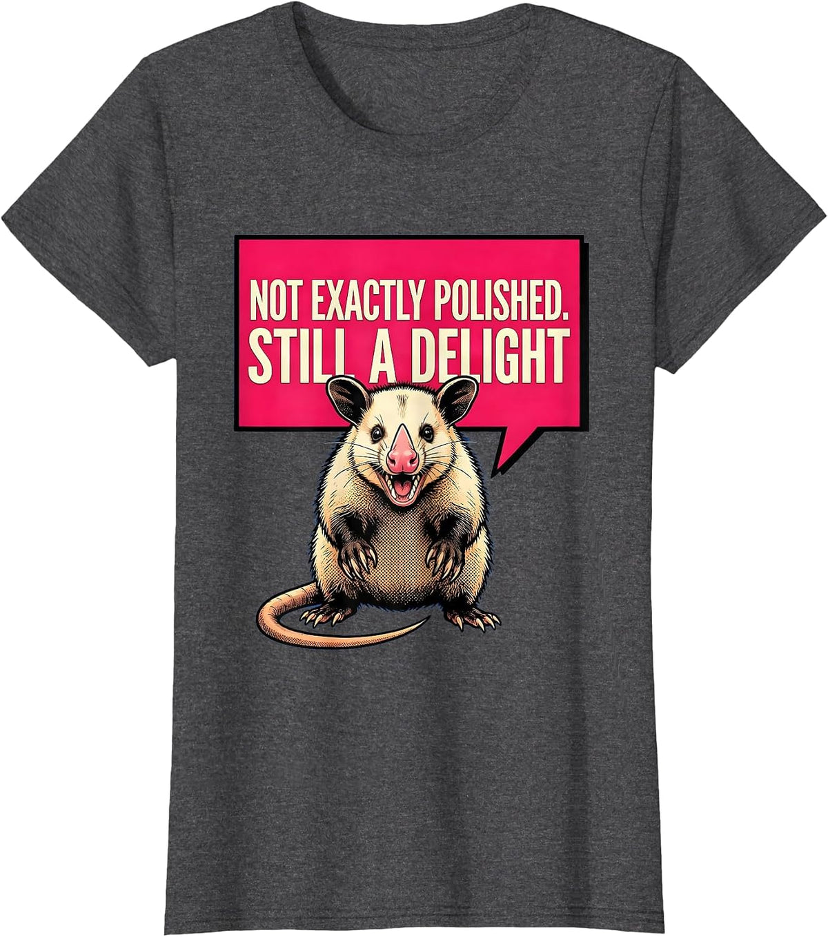 Women's Not Exactly Polished Still A Delight Funny Opossum Animal T-Shirt - Dark Heather Grey