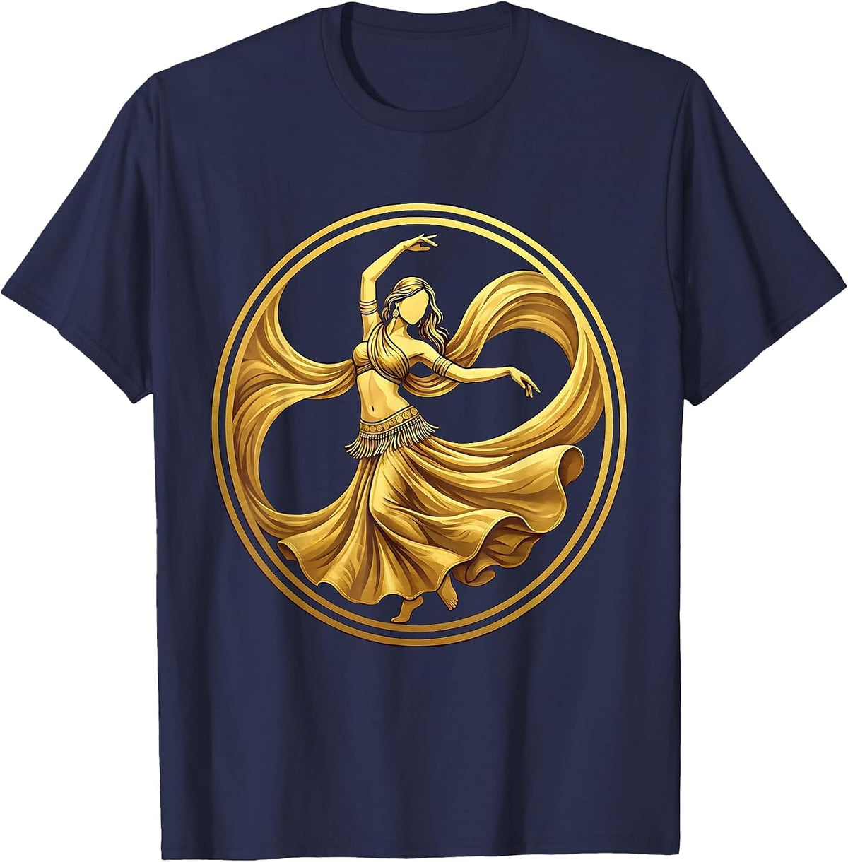 Belly Dancer Coins and Silk Scarves Illustration T-Shirt - Navy Blue
