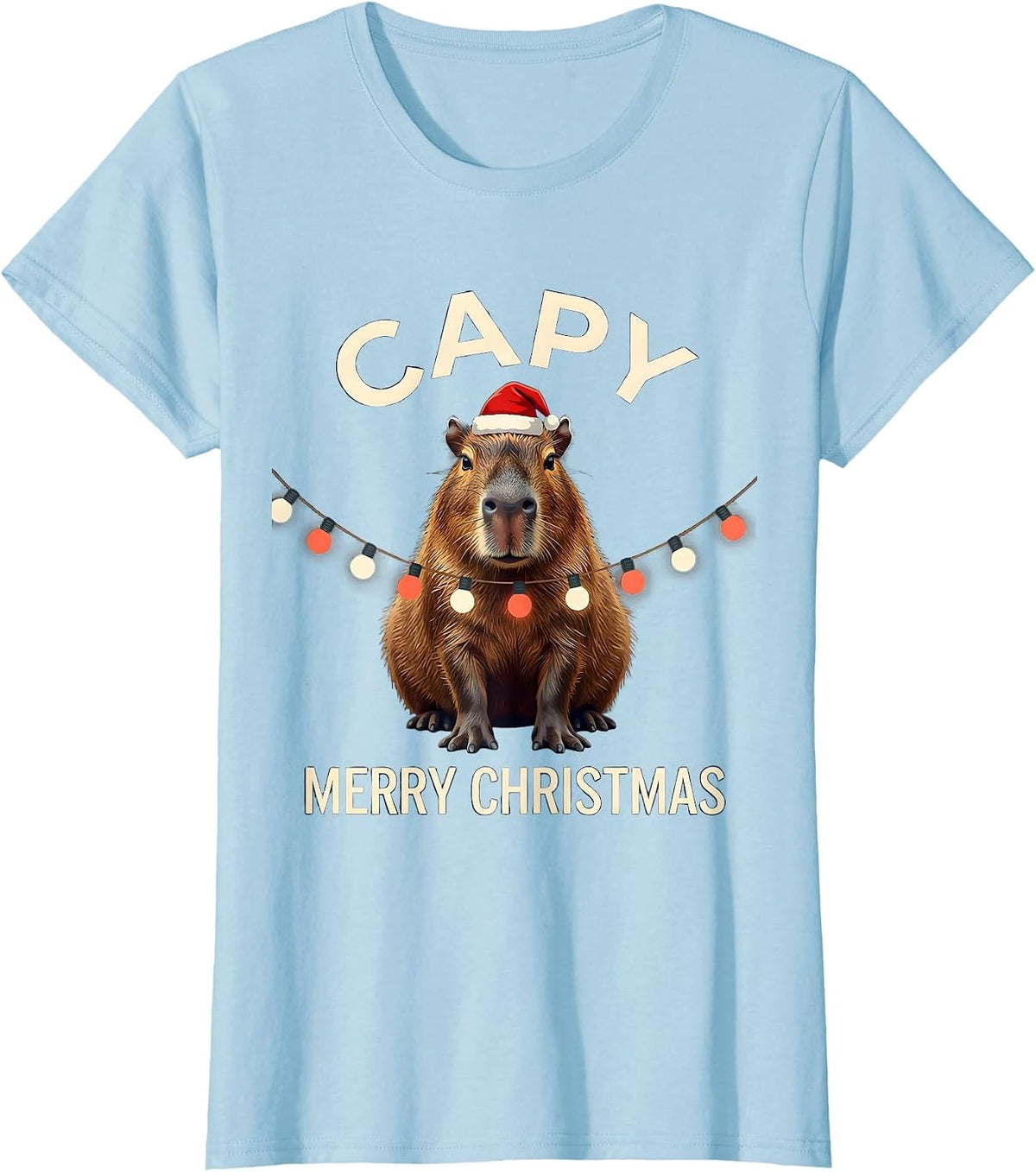 Capy Merry Christmas Cute Capybara Santa Hat Holiday Humor T-Shirt - Baby Blue