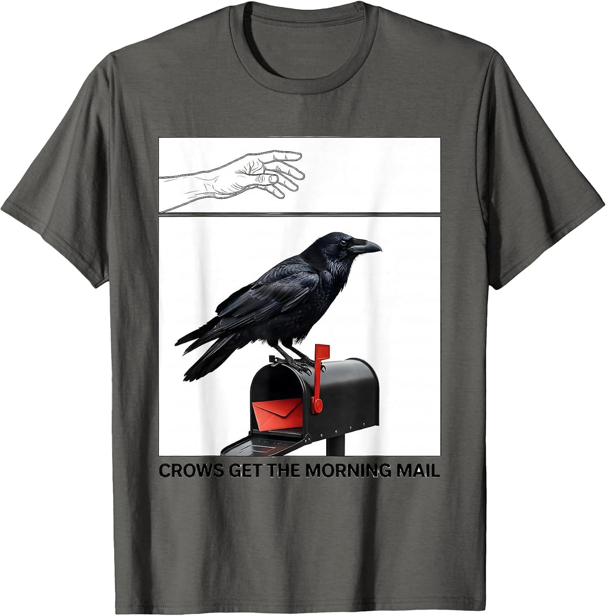 Men's Crows Get The Morning Mail Dark Humor Crow Lover Gothic T-Shirt - Asphalt Grey