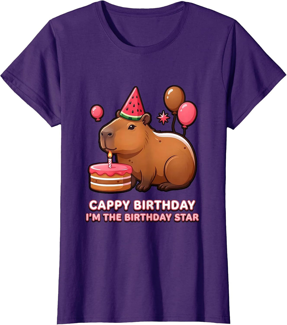Women's Cappy Birthday I'm the Birthday Star Kawaii Capybara T-Shirt - Purple