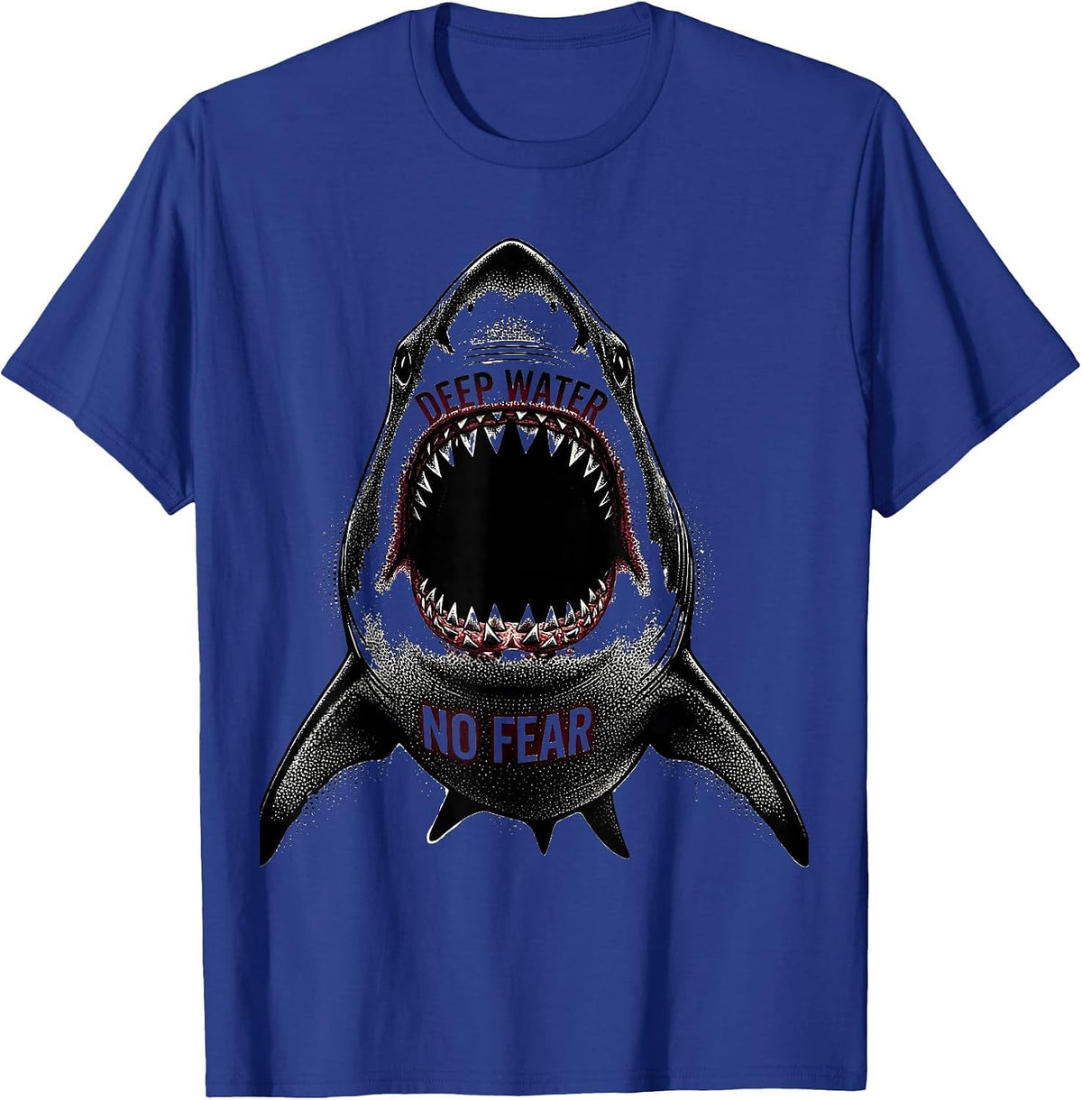 Men's Deep Water No Fear Bold Shark Design T-Shirt - Royal Blue