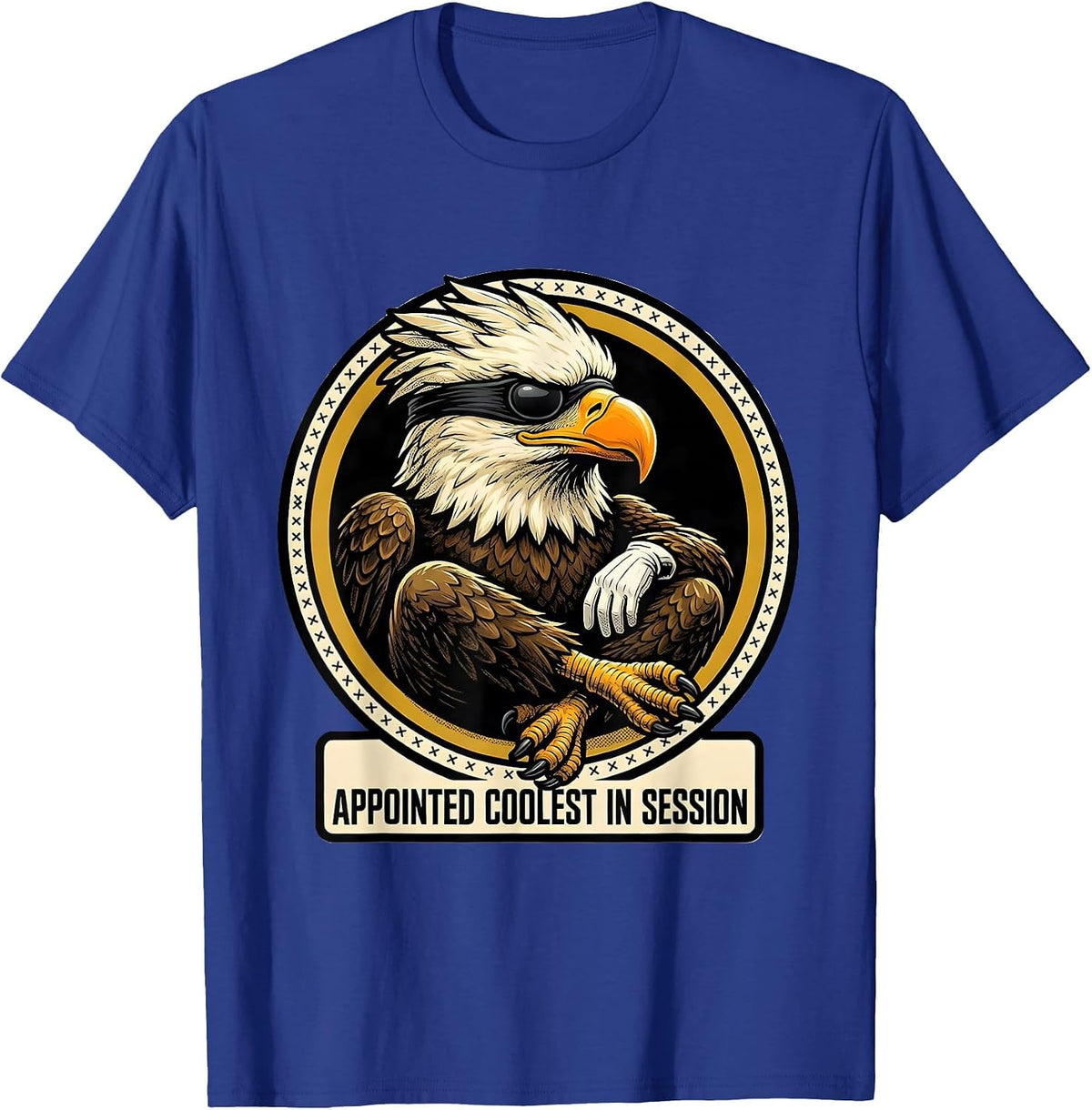 Appointed Coolest In Session Retro Cartoon Eagle Mascot T-Shirt - Royal Blue