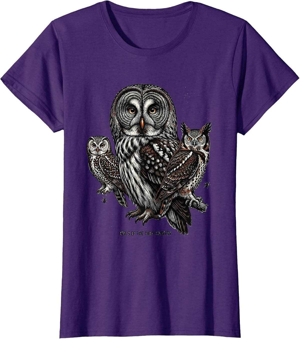 Women's Owls Of The High Country Vintage Bird Lover Retro Humor T-Shirt - Purple