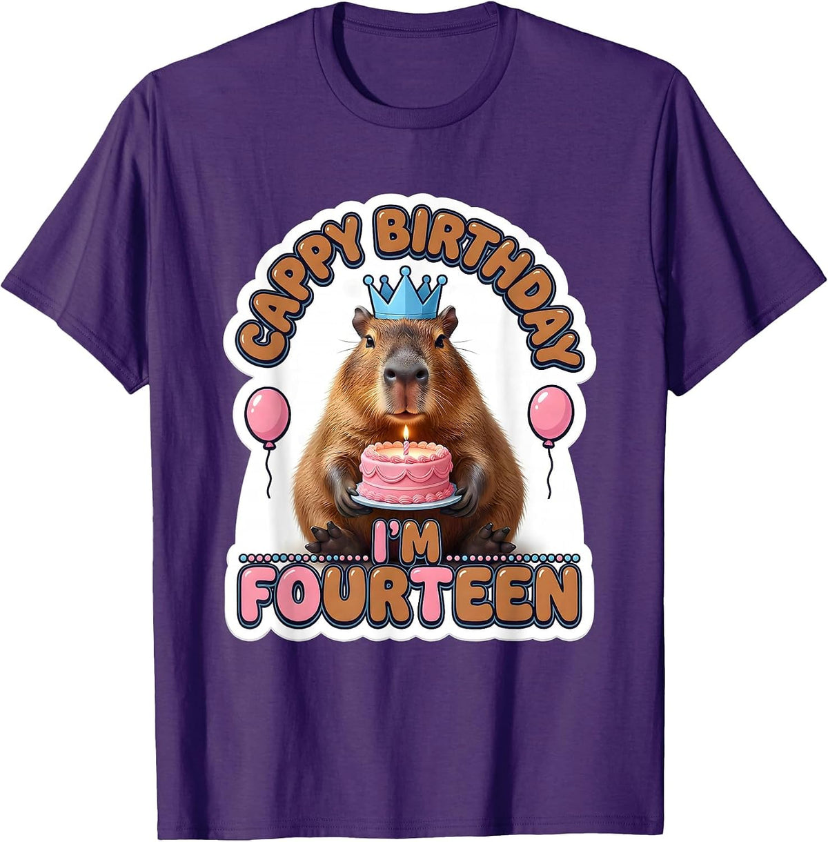 Men's Cappy Birthday I'm Fourteen Kawaii Capybara Birthday Girl T-Shirt - Purple
