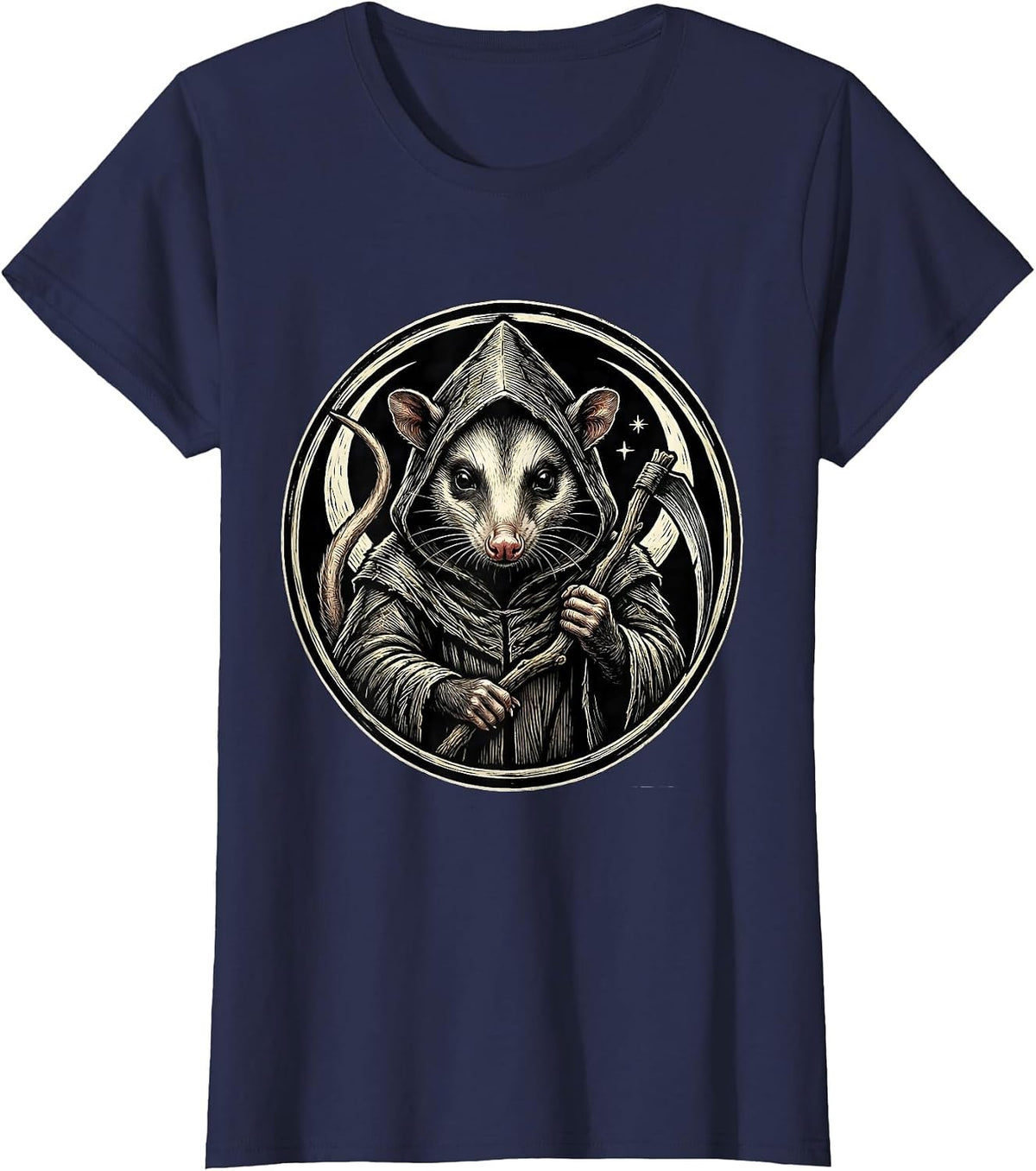 Women's Dignified Opossum Moon Halloween Spooky Novelty T-Shirt - Navy Blue