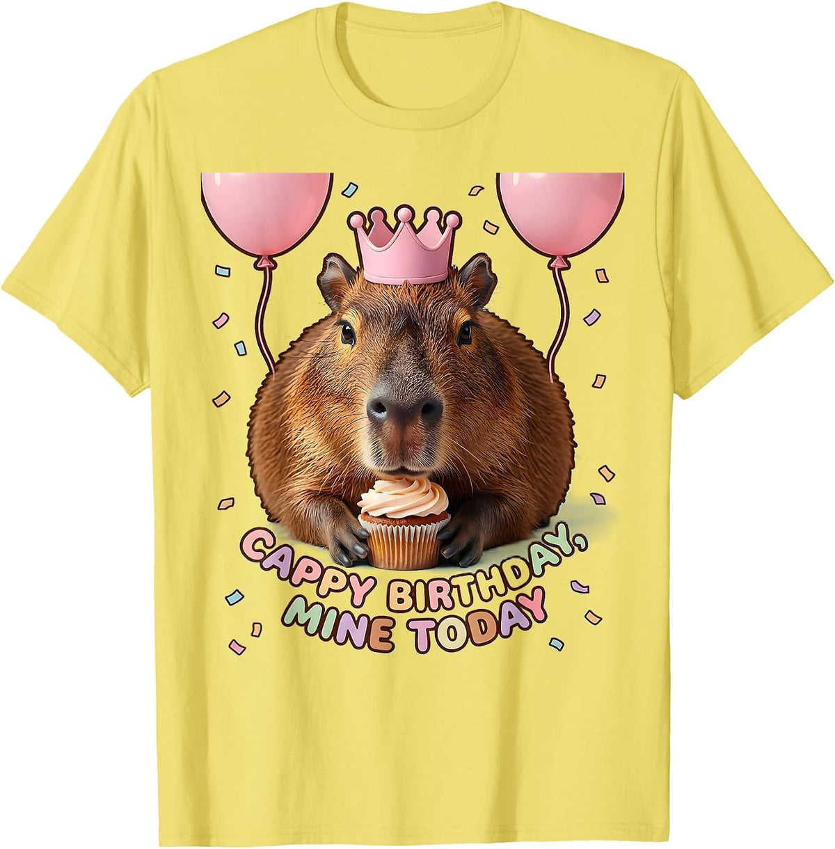 Men's Cappy Birthday Mine Today Kawaii Capybara Kids Party T-Shirt - Lemon Yellow