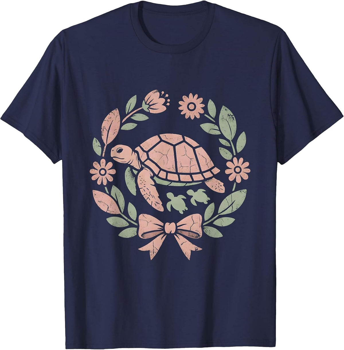 Men's Mother Turtle and Hatchlings Ocean Journey Design T-Shirt - Navy Blue