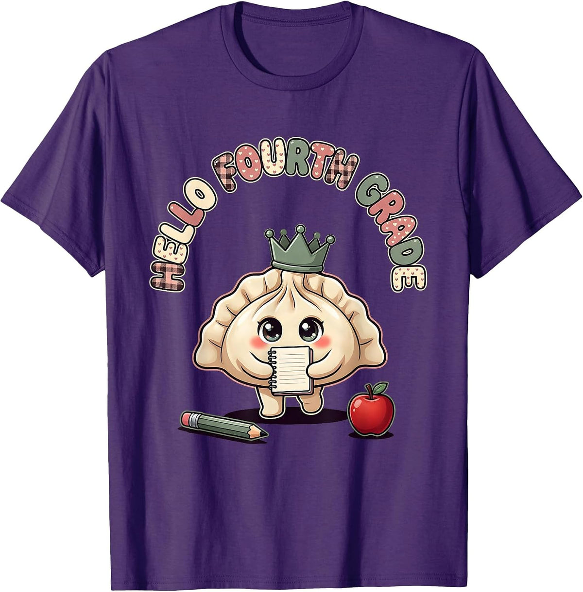 Hello Fourth Grade Cute Kawaii Dumpling Back to School Girl T-Shirt - Purple