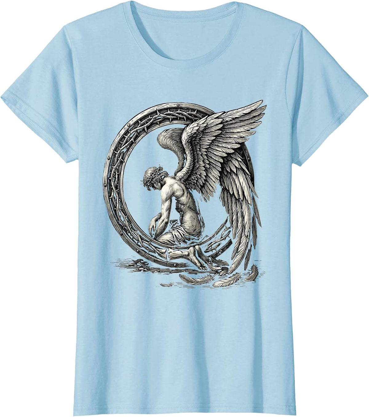 Fallen Angel Broken Wing Emo Graphic Design T-Shirt - Baby Blue