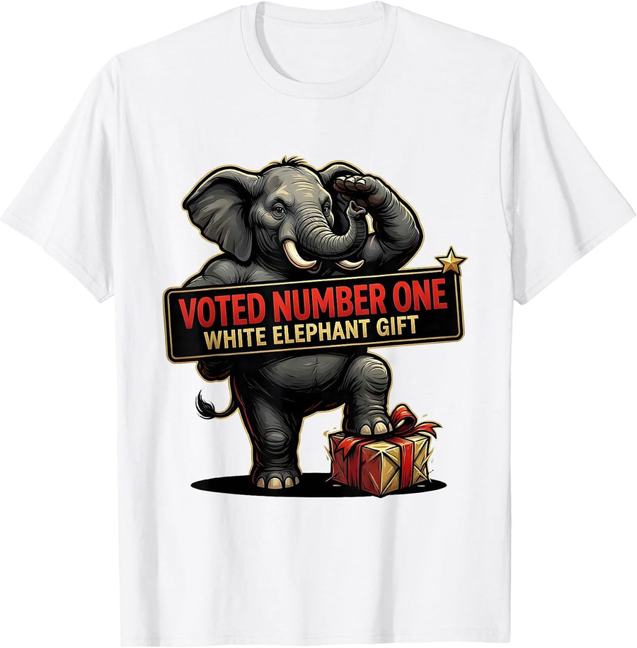 Men's Voted Number One White Elephant Gift Funny Holiday Party T-Shirt - White