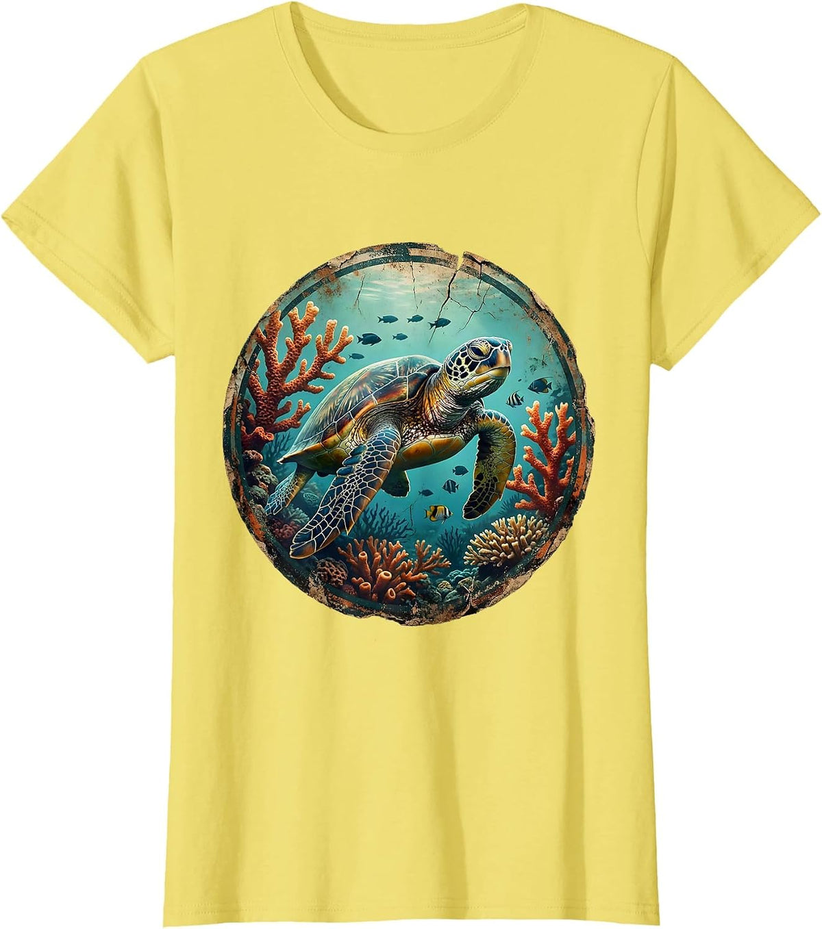 Jamaica Sea Turtle Coral Reef Graphic T-Shirt - Lemon Yellow