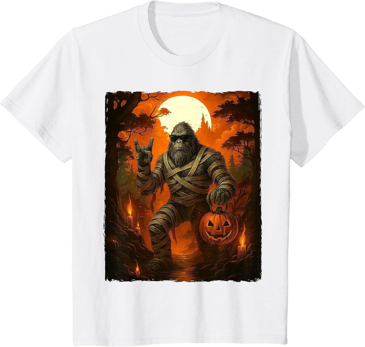 Funny Jack O Lantern Mummy Bigfoot Halloween Costumes Mens T-Shirt - White