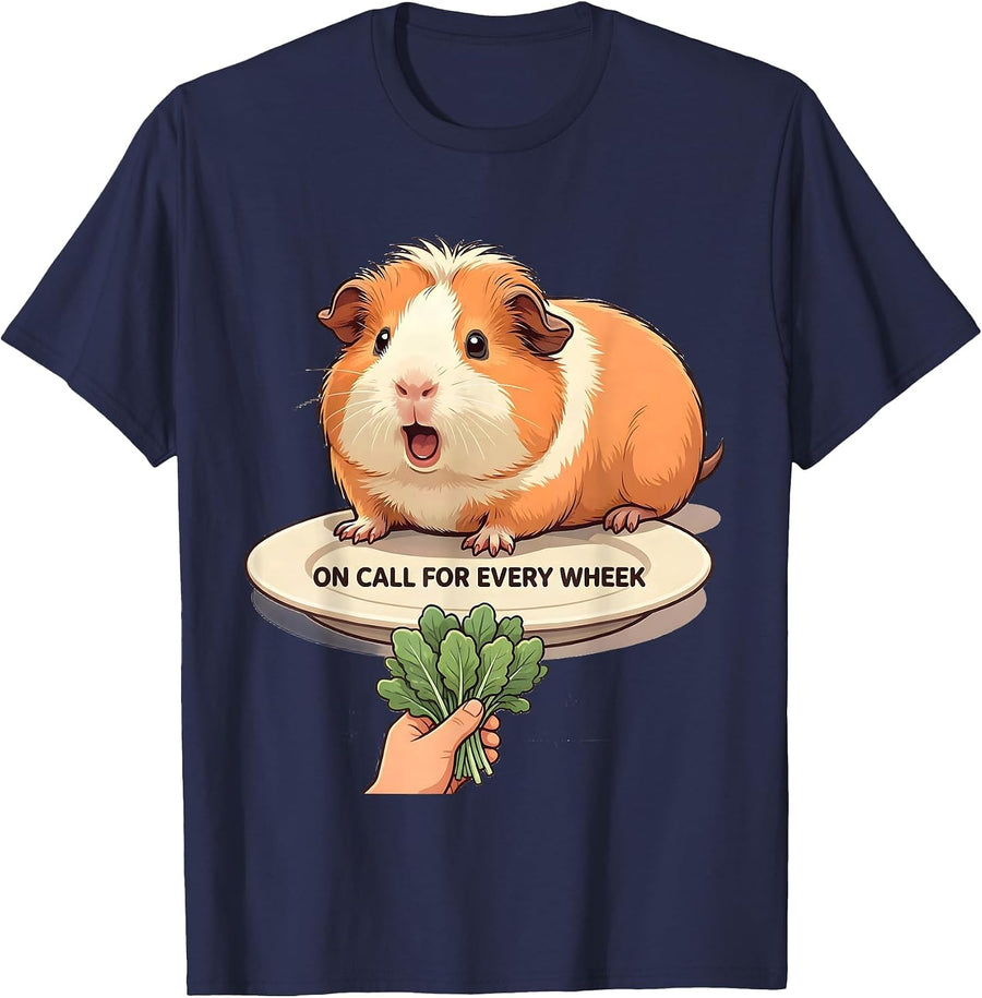 On Call For Every Wheek Cute Kawaii Guinea Pig Pet Lover T-Shirt - Navy Blue