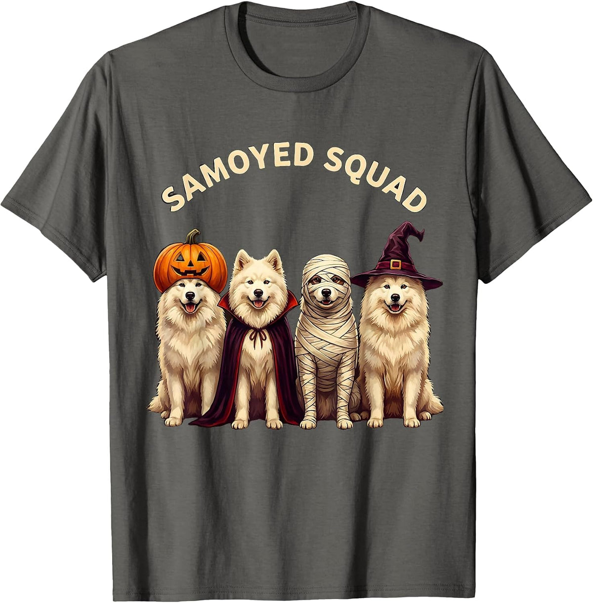 Men's Samoyed Squad Halloween Dog Breed Squad Pumpkin Vampire T-Shirt - Asphalt Grey