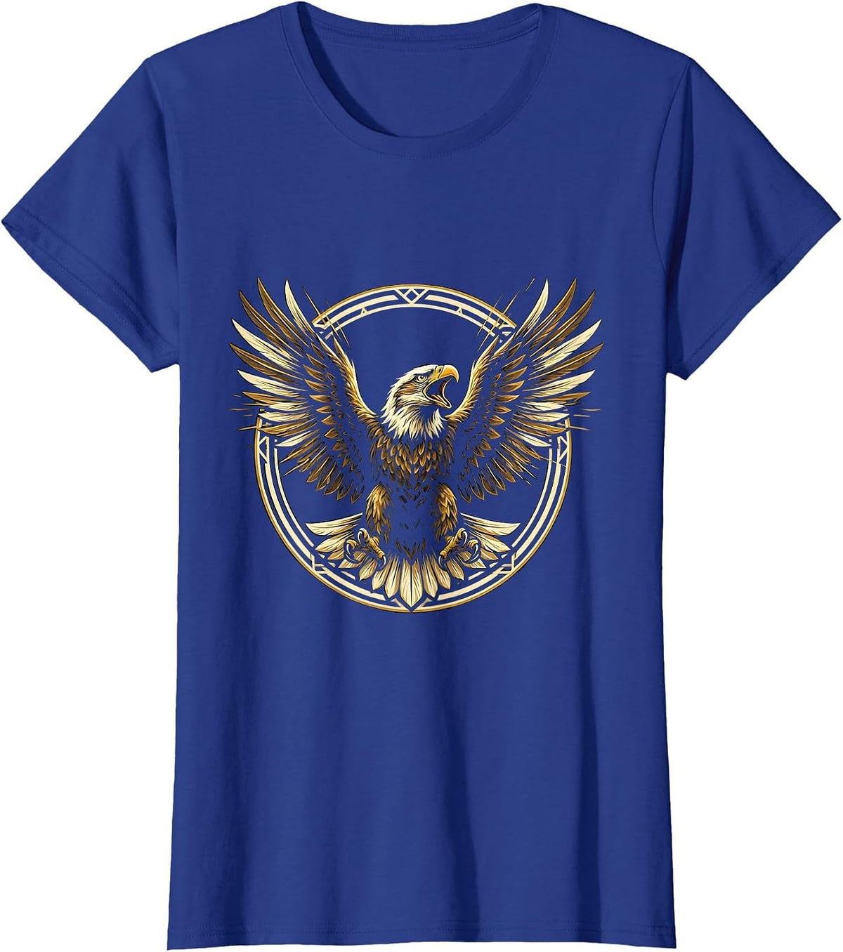 Women's Eagle Mid-Screech Wings Fully Spread Illustration T-Shirt - Royal Blue