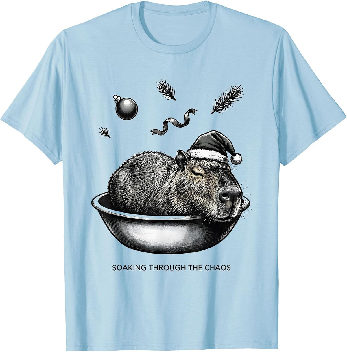 Men's Soaking Through The Chaos Monochromatic Christmas Capybara T-Shirt - Baby Blue