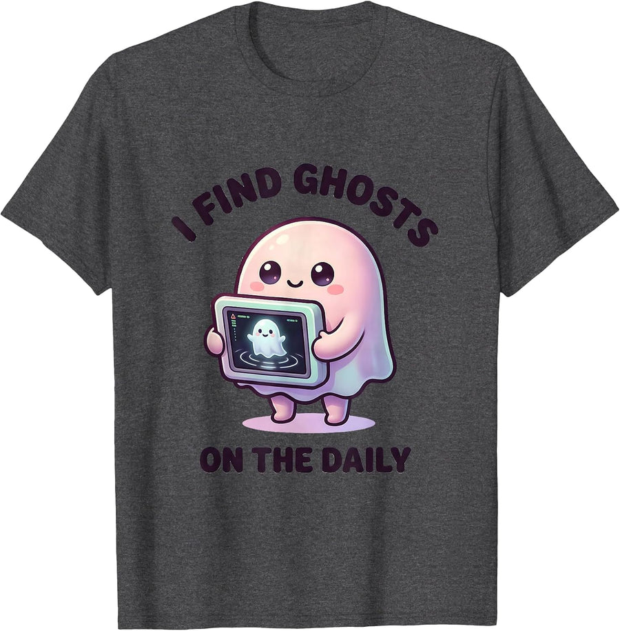 Men's I Find Ghosts On The Daily Cute Kawaii Radiology Tech T-Shirt - Dark Heather Grey