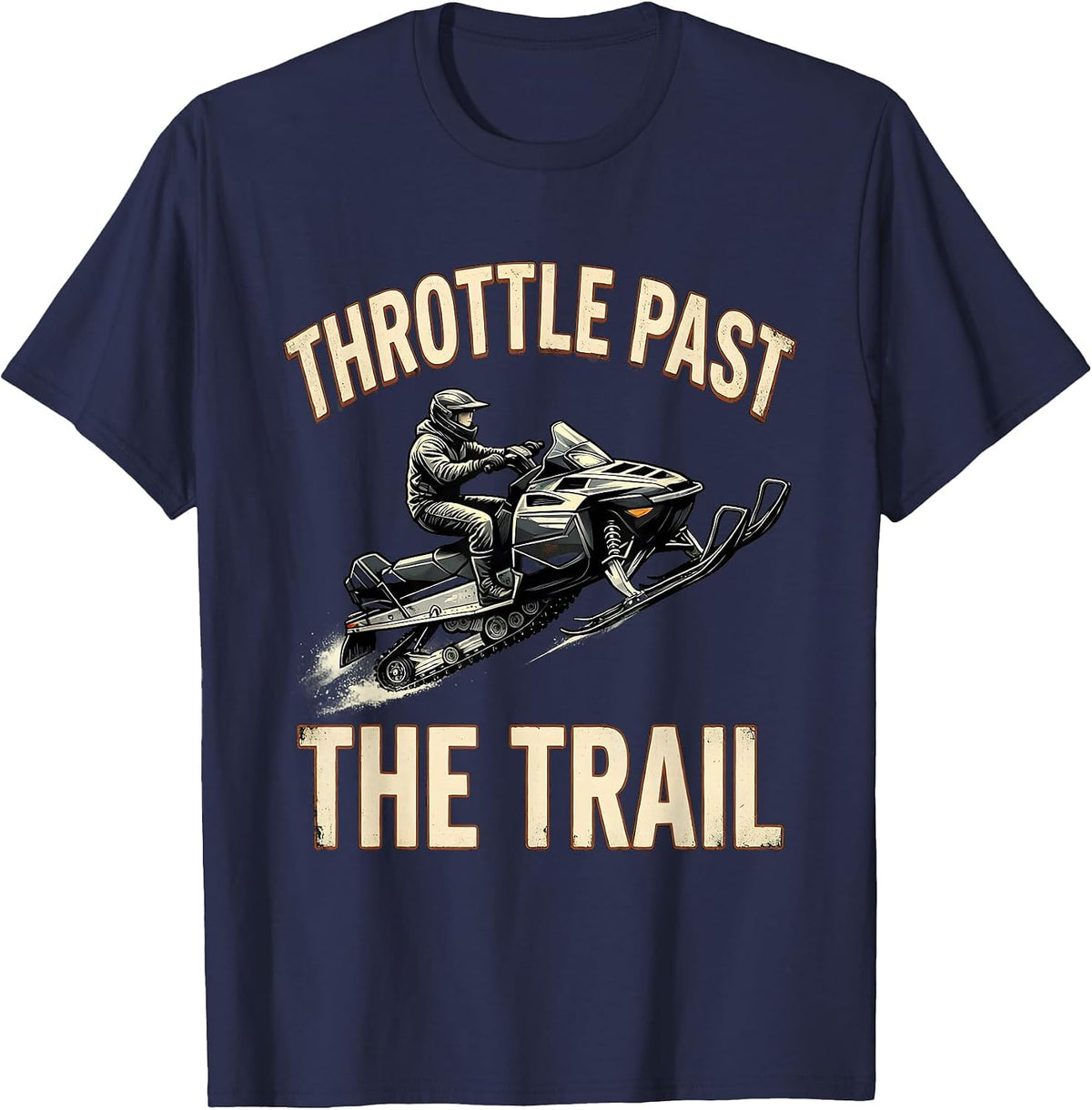 Men's Throttle Past The Trail Vintage Snowmobile Rider Winter T-Shirt - Navy Blue