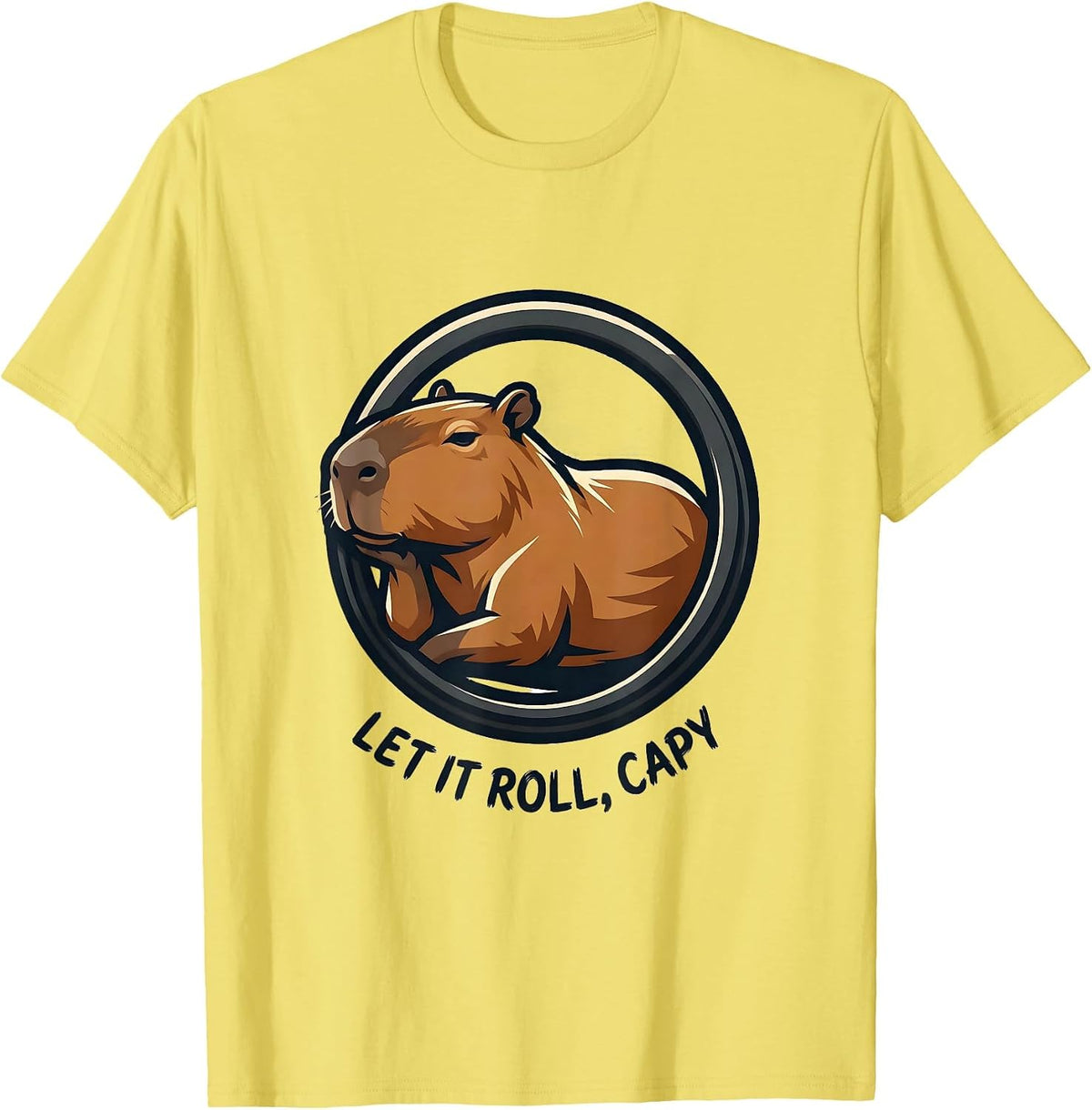 Men's Let It Roll Capy Funny Capybara Animal Humor Meme T-Shirt - Lemon Yellow