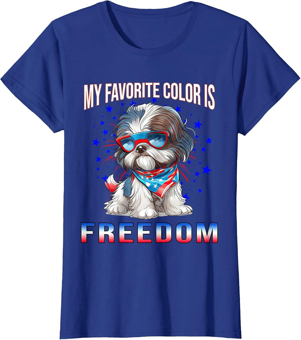 Shih_Tzu Dog American Flag Patriotic 4th of July T-Shirt - Royal Blue