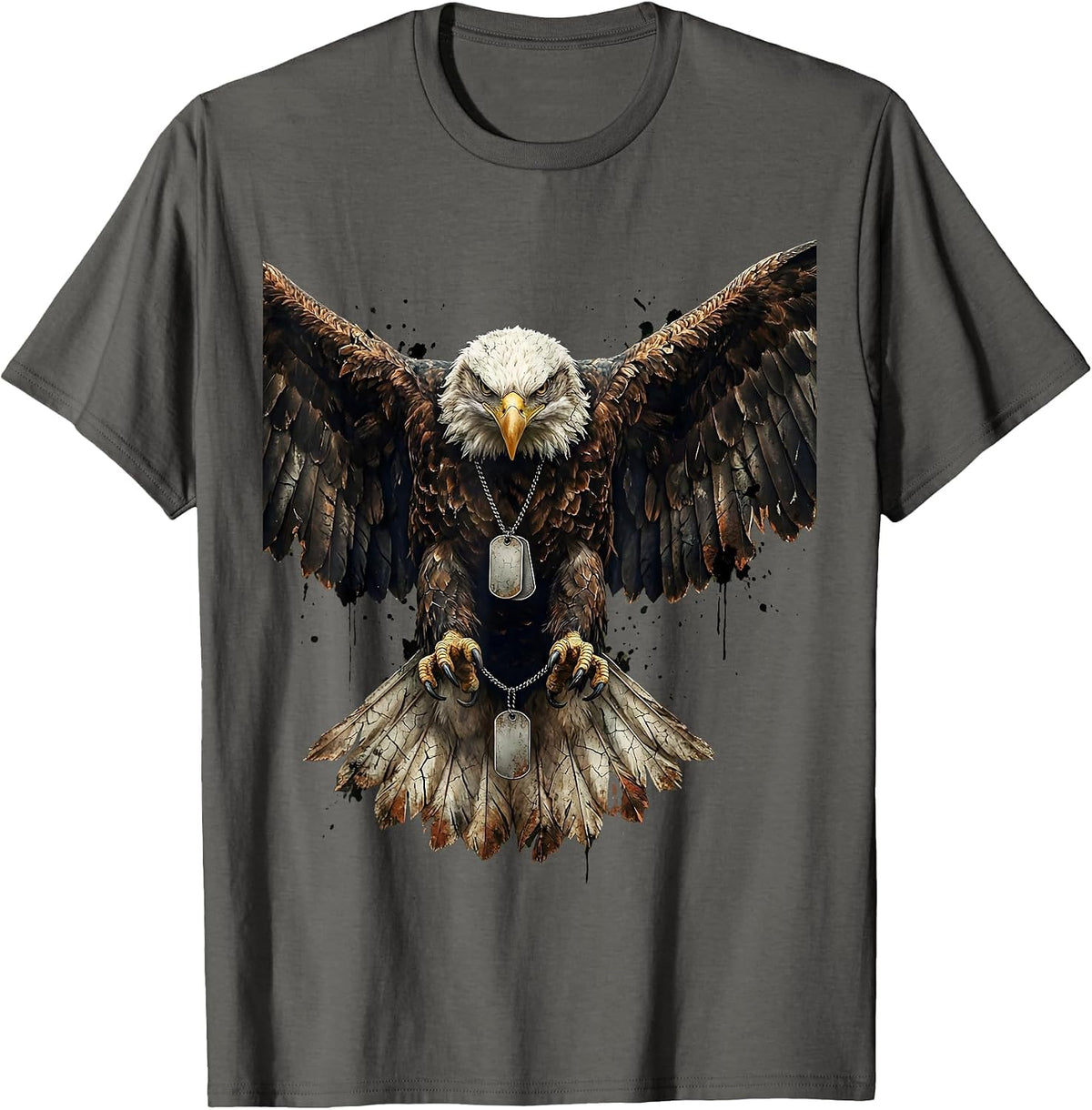 Eagle Clutching Dog Tags Patriotic Graphic T-Shirt - Asphalt Grey