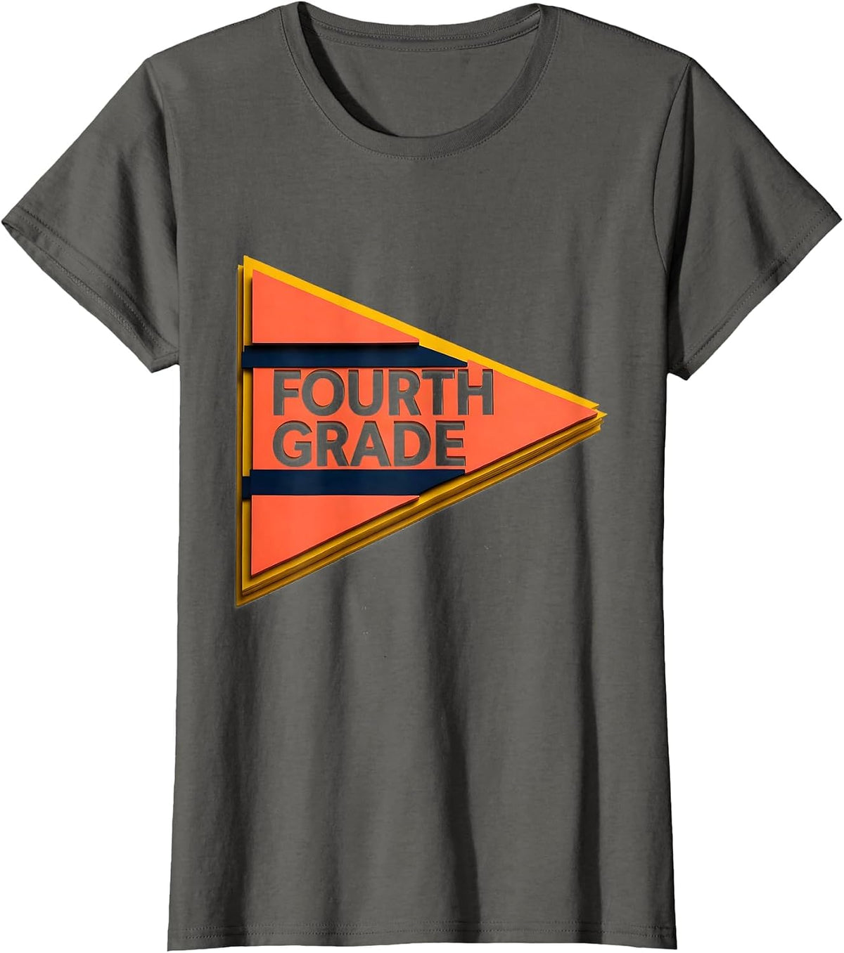 Women's Fourth Grade Cheerful Pennant Back To School Girl T-Shirt - Asphalt Grey