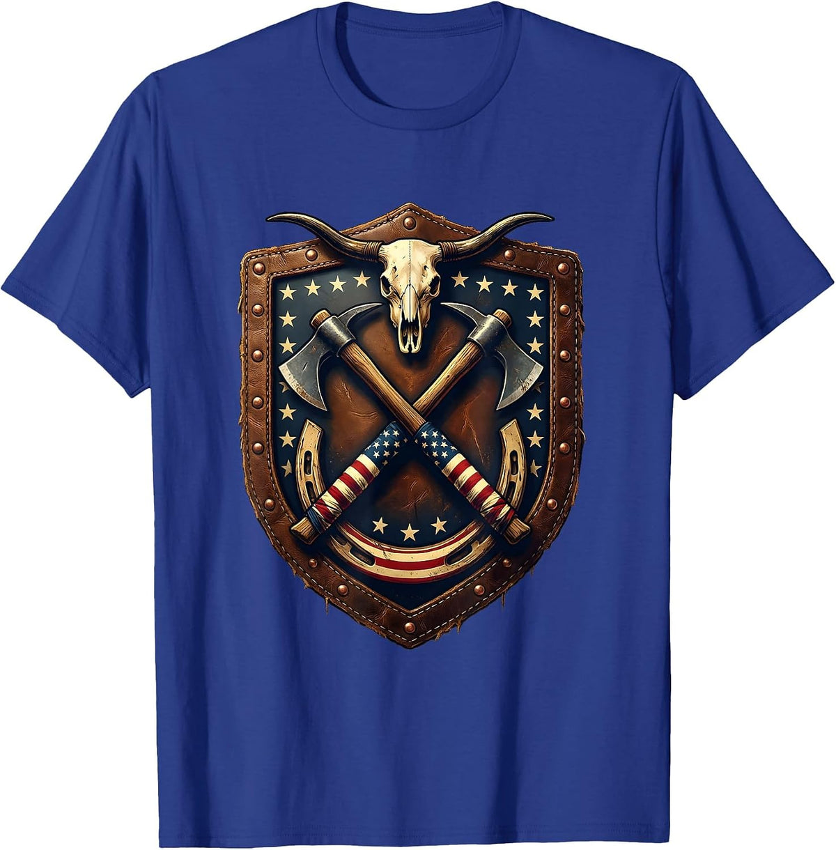 Labor Day Pickaxe and Shovel Shield Graphic T-Shirt - Royal Blue