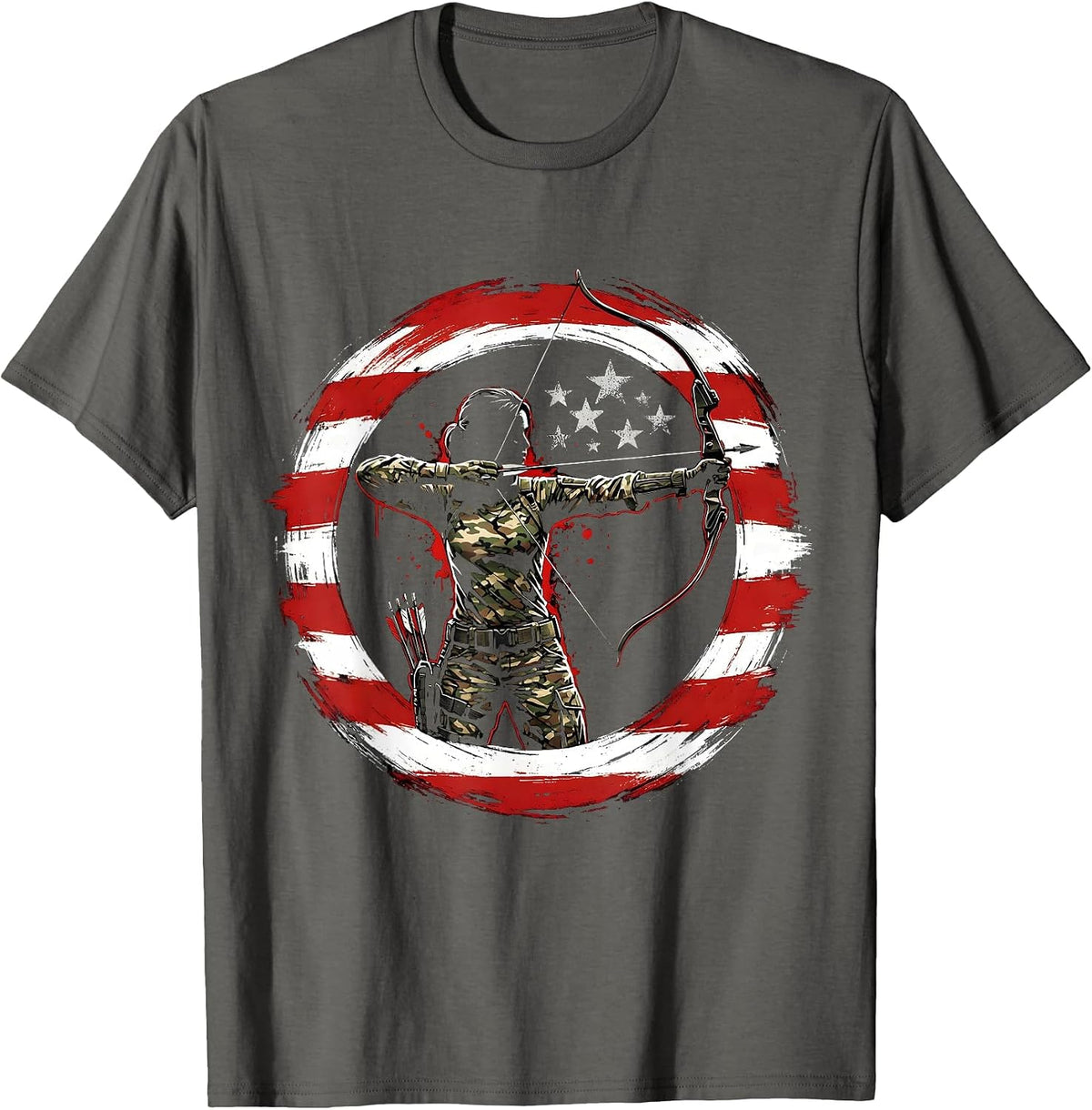 Camo Bowhunter Archer Hunting Illustration T-Shirt - Asphalt Grey