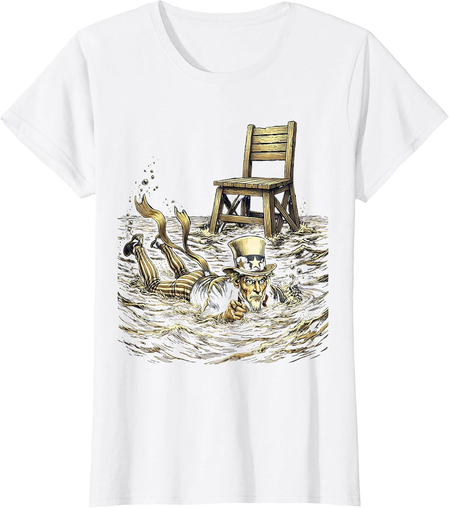 Women's Nervous Shark Sneaking Past Lifeguard Stand T-Shirt - White