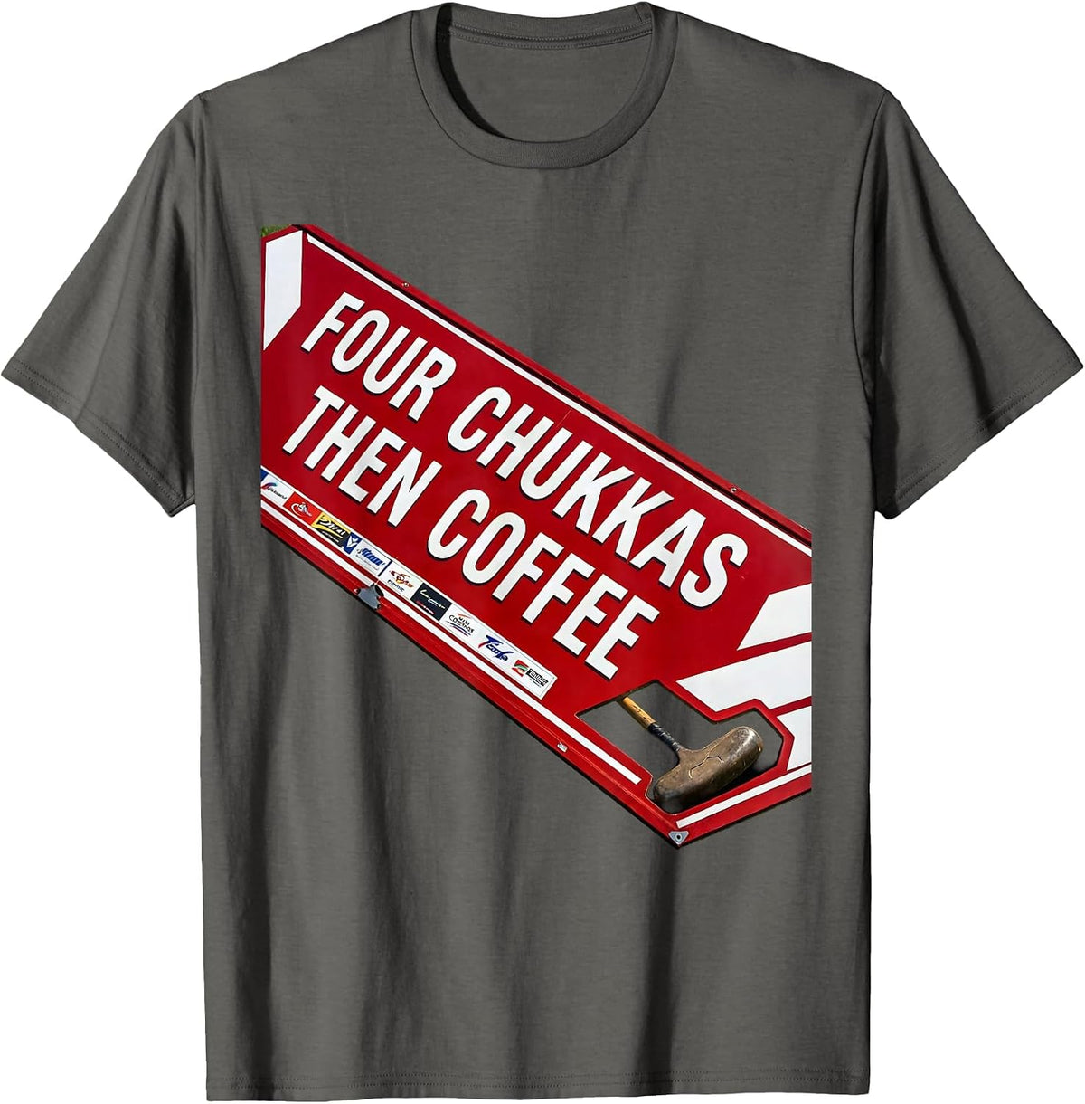 Men's Four Chukkas Then Coffee Racing Livery Equestrian Polo Fan T-Shirt - Asphalt Grey