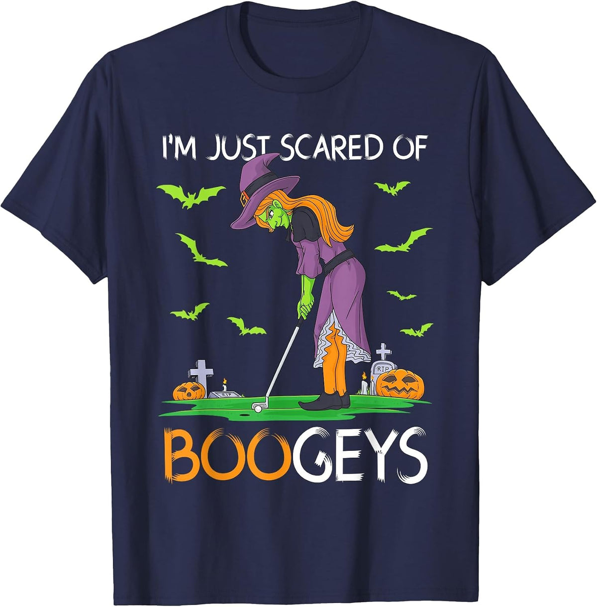 Just Scared of Bogeys Witch Golf Halloween T-Shirt - Navy Blue