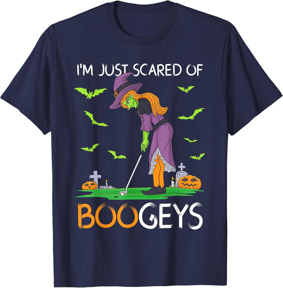 Just Scared of Bogeys Witch Golf Halloween T-Shirt - Navy Blue