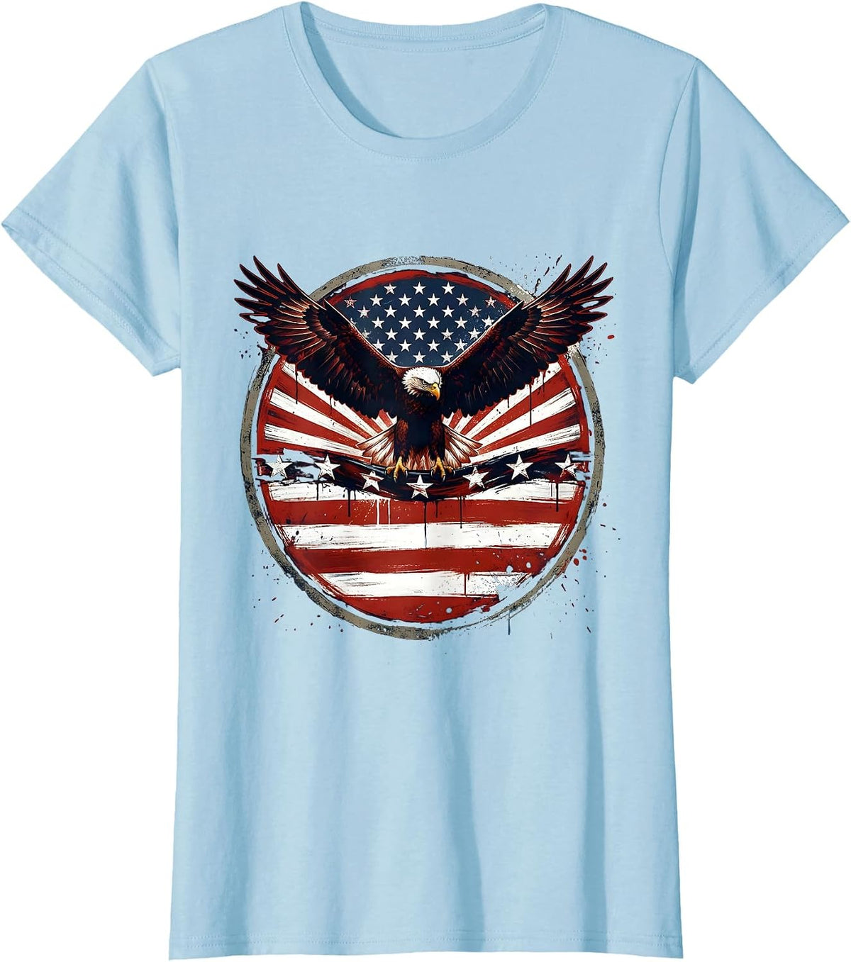 Eagle Carrying Star Banner Patriotic Graphic T-Shirt - Baby Blue