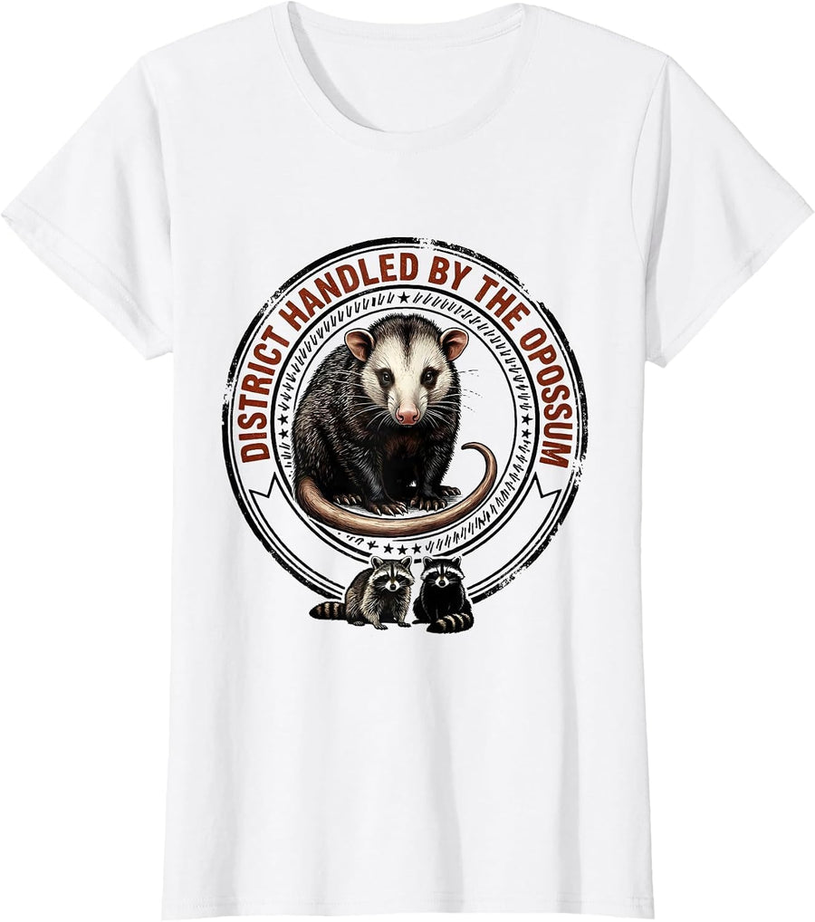 Women's District Handled By The Opossum Funny Possum Meme Humor T-Shirt - White