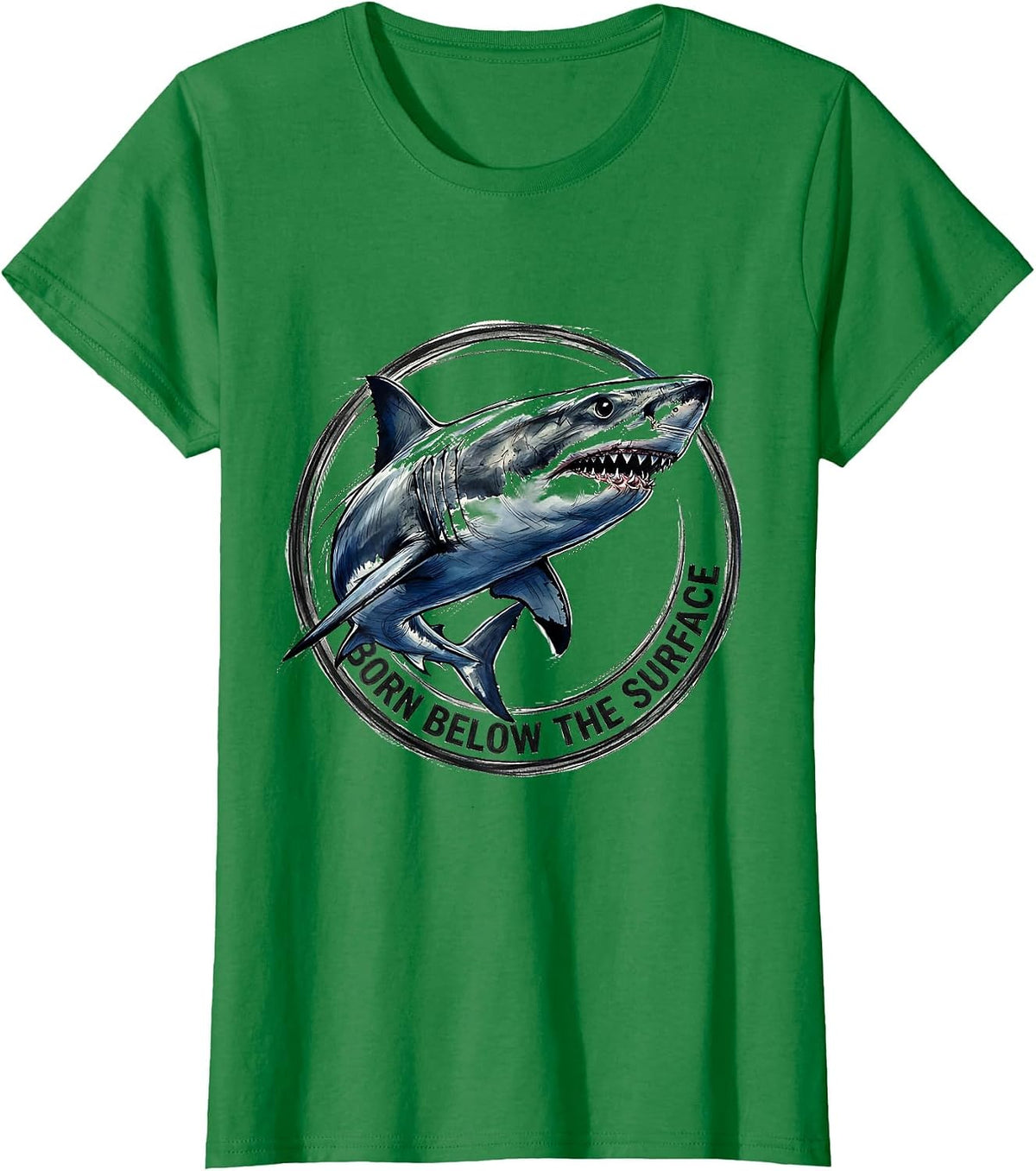 Women's Born Below the Surface Shark Design T-Shirt - Kelly Green