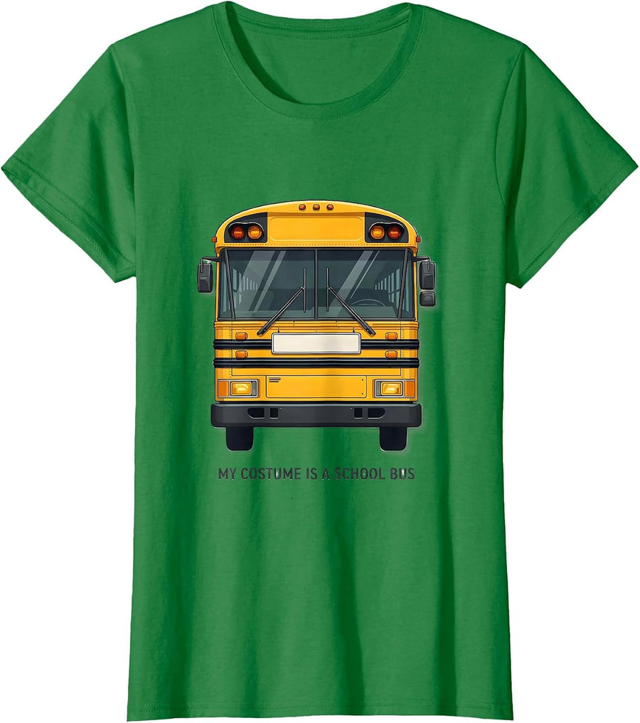 Women's My Costume Is A School Bus Funny Halloween Costume T-Shirt - Kelly Green