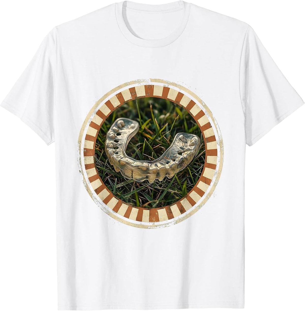 Men's Rugby Mouthguard On Grass Illustration T-Shirt - White