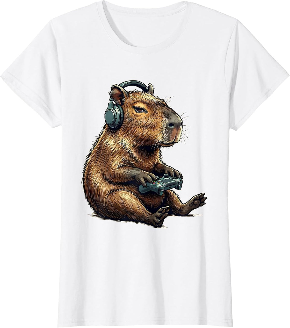 Women's Capybara Gamer Funny Video Games Meme Humor T-Shirt - White