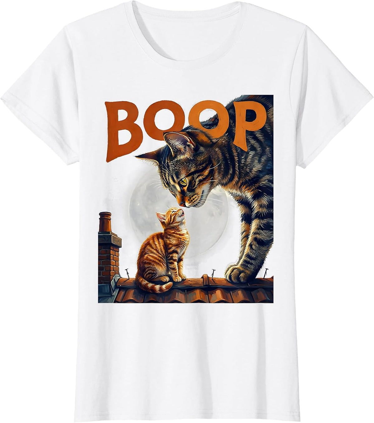 Boop Orange Tabby Cat Howling at Moon 90's Retro T-Shirt - White
