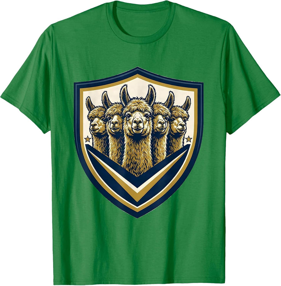 Men's Alpaca Squad Shield Crest Funny Llama Humor T-Shirt - Kelly Green