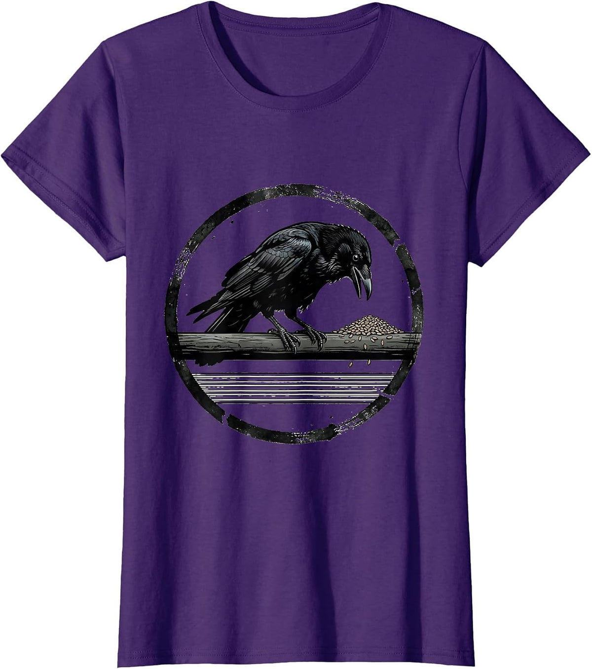Women's Broken Stamp Crow Dark Humor Gothic Bird Lover T-Shirt - Purple