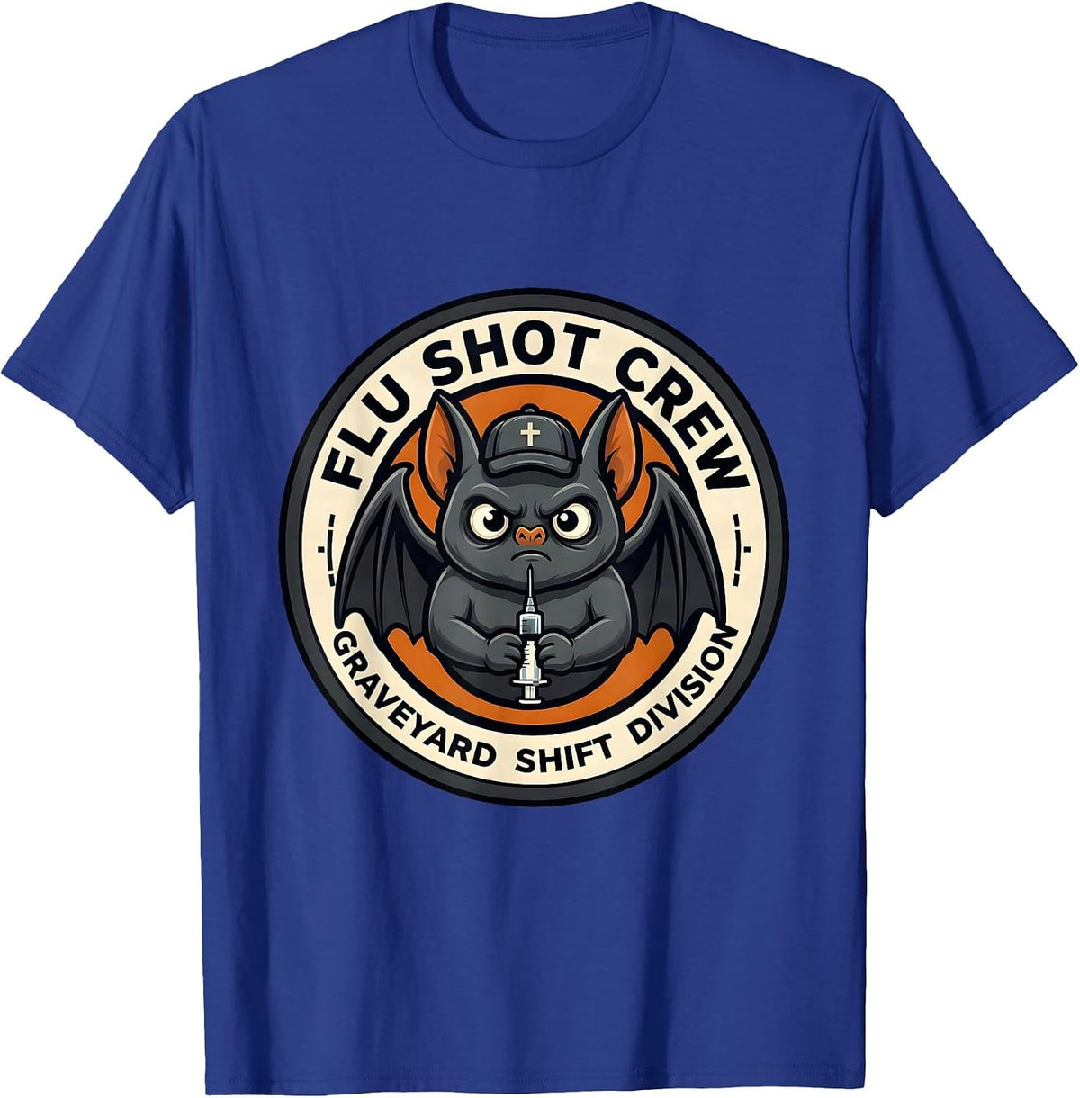 Men's Flu Shot Crew Graveyard Shift Division Nurse T-Shirt - Royal Blue