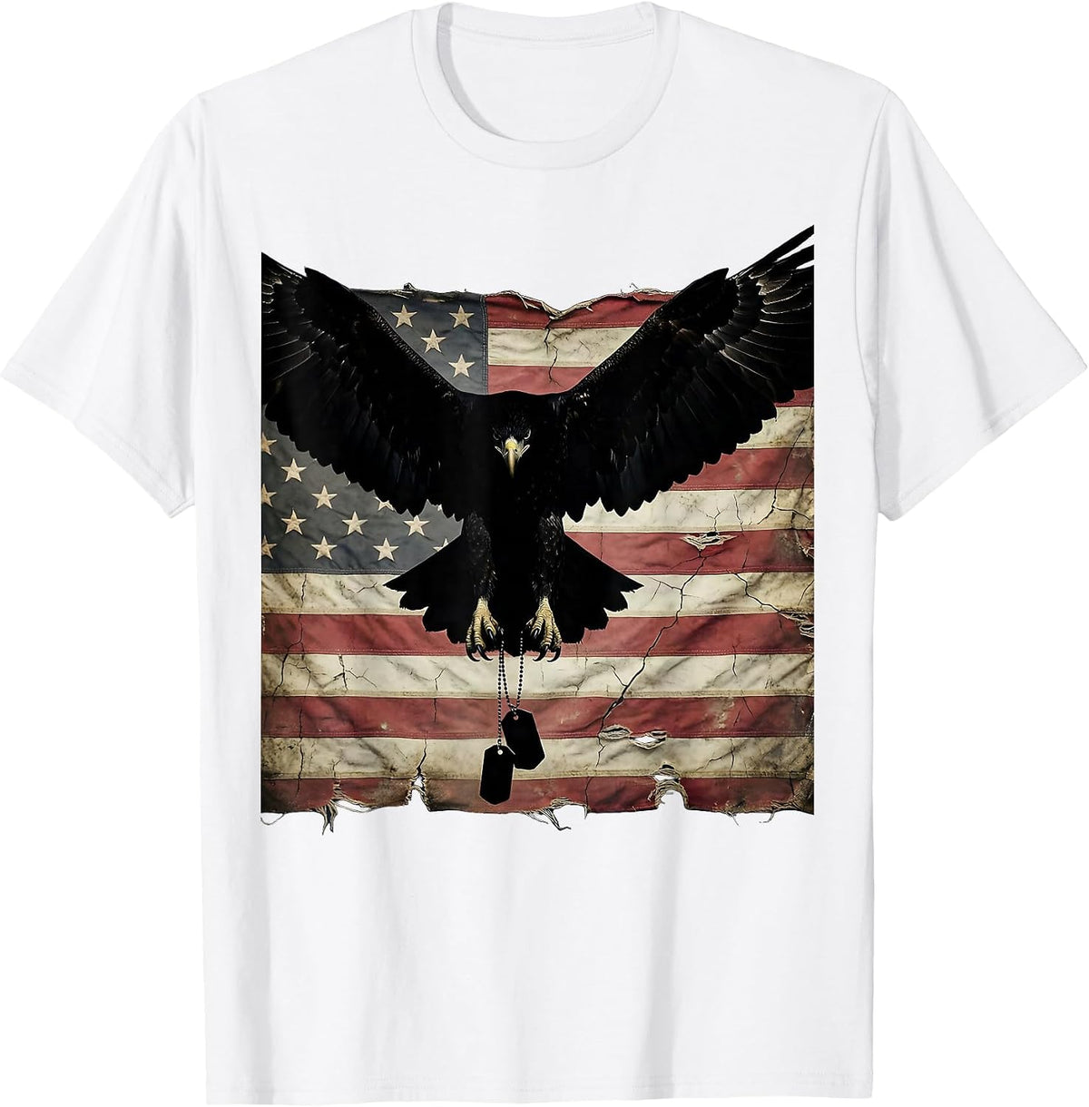 Men's Eagle and Dog Tags Patriotic Military Graphic T-Shirt - White